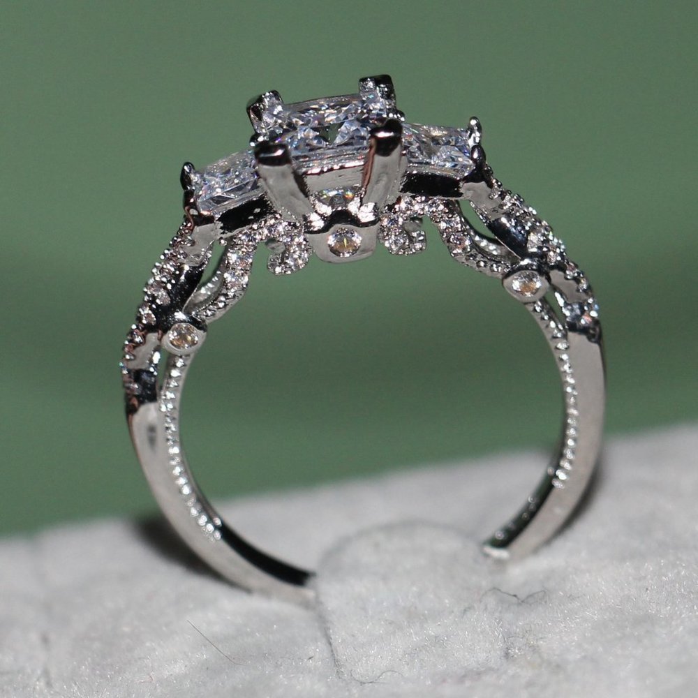 NEW Princess Cut Diamond Past Present Future Ring - Picture 4 of 9